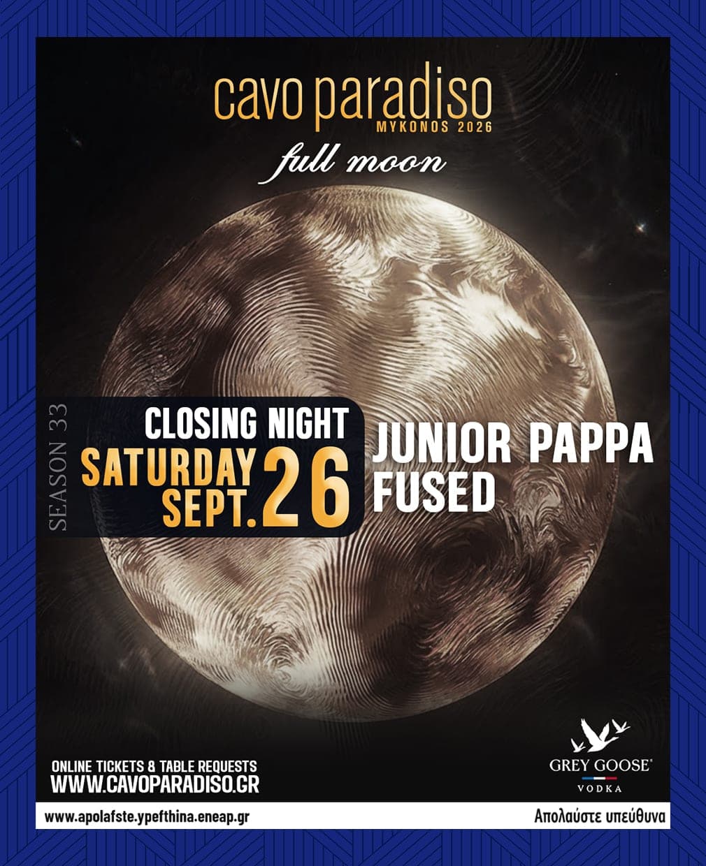 Season Closing Night w/ Junior Pappa | Fused (Full Moon Party) — Cavo Paradiso
